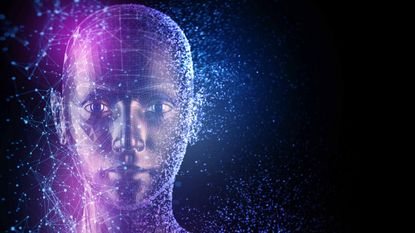 abstract image of human face in blues and purples to indicate artificial intelligence