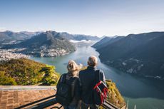 Couple overlooking mountains